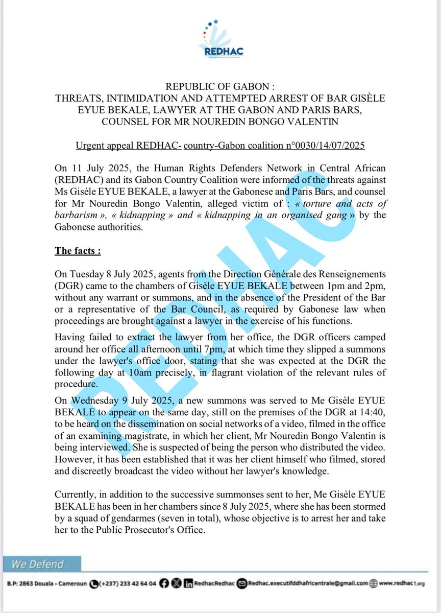 🇬🇦Dear partners, Please accept REDHAC's urgent appeal concerning