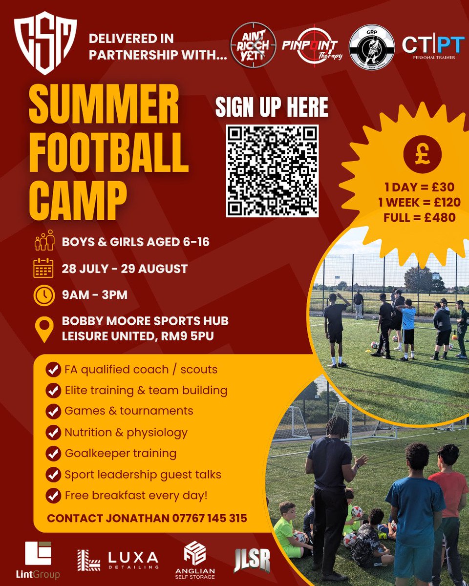 CSMLondonFC's tweet image. ☀️ CSM Youth Summer Football Camp!
Calling all youths to stay active this summer through football!
forms.cloud.microsoft/e/STSbNmSqKy
#CSM #TogetherThroughFootball