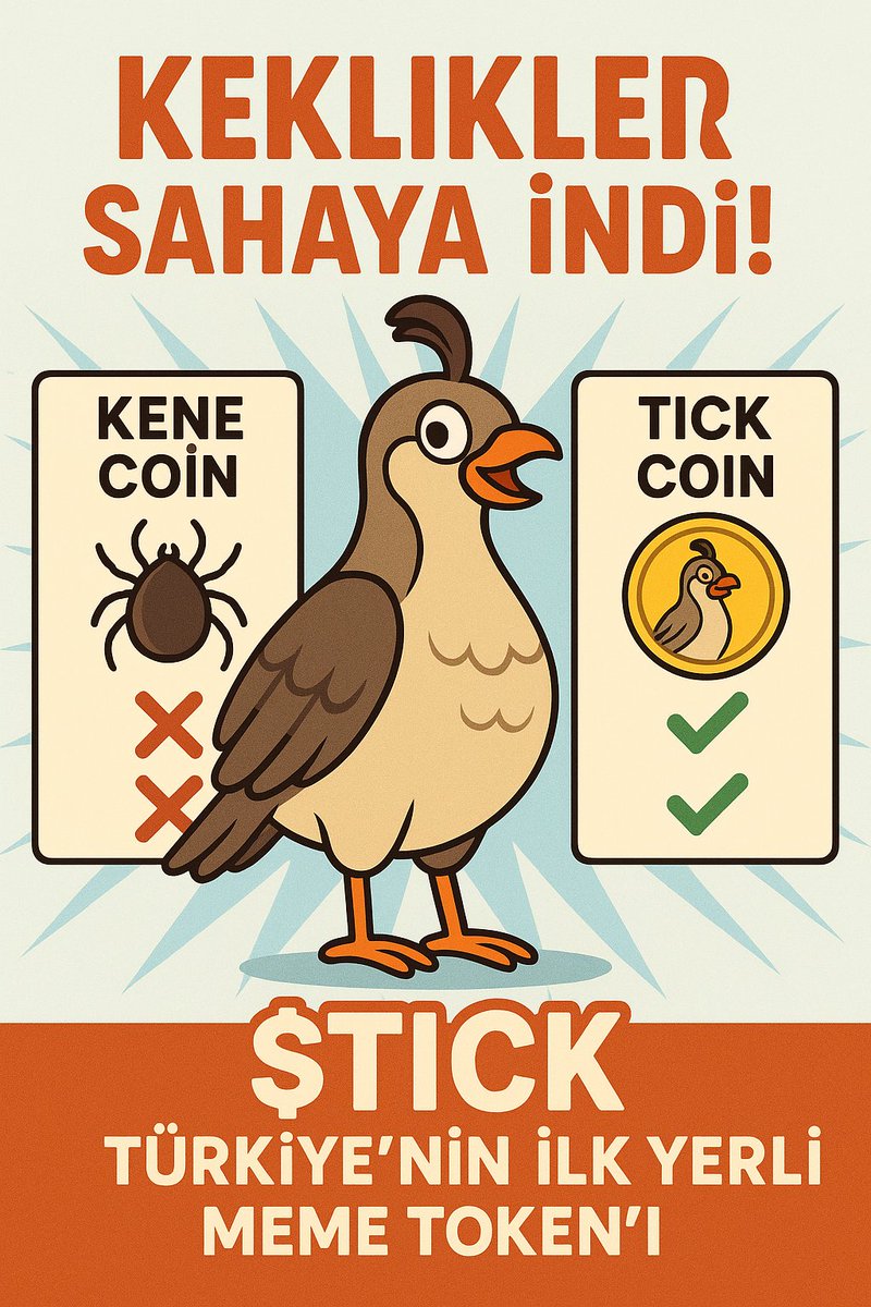 🚨 Türk kripto dünyası dikkat!

Kene ile mücadelede yeni silahımız: TICK Token 🐦

✅ Sahiplik bırakıldı
✅ Likidite kilitlendi
✅ Sıfır vergi, maksimum mizah
$TICK artık sadece bir token değil…
Bu, kekliklerin isyanı!
Şimdi topluluğu büyütme zamanı:
🔁 Retweet + ❤️ Like
#TICK
