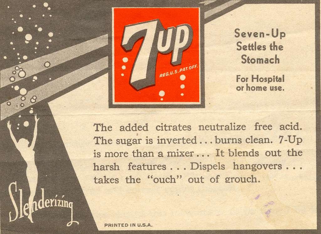 qikipedia's tweet image. 7-Up used to contain lithium and was originally marketed as a hangover cure that could also help you lose weight.