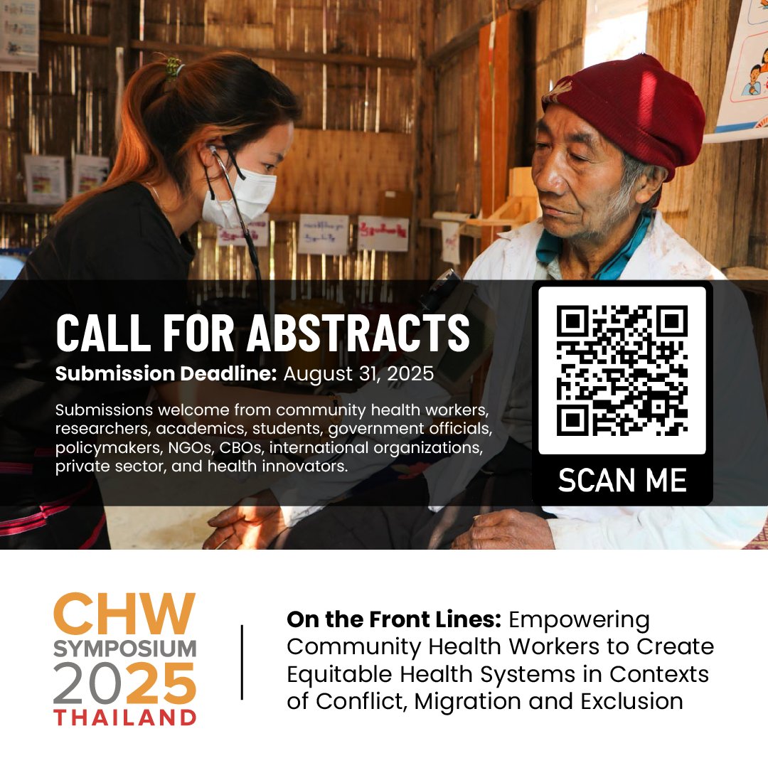 📌CALL FOR ABSTRACTS:
4th International CHW Symposium
On the Front Lines: Empowering Community Health Workers to Create Equitable Health Systems in Contexts of Conflict, Migration and Exclusion
Deadline: August 31, 2025
&gt; chwsymposium.org/call-for-abstr…
<a href="/join_chic/">Community Health Impact Coalition</a> <a href="/H_S_Global/">Health Systems Global</a> <a href="/chwcentral/">CHW Central</a>
