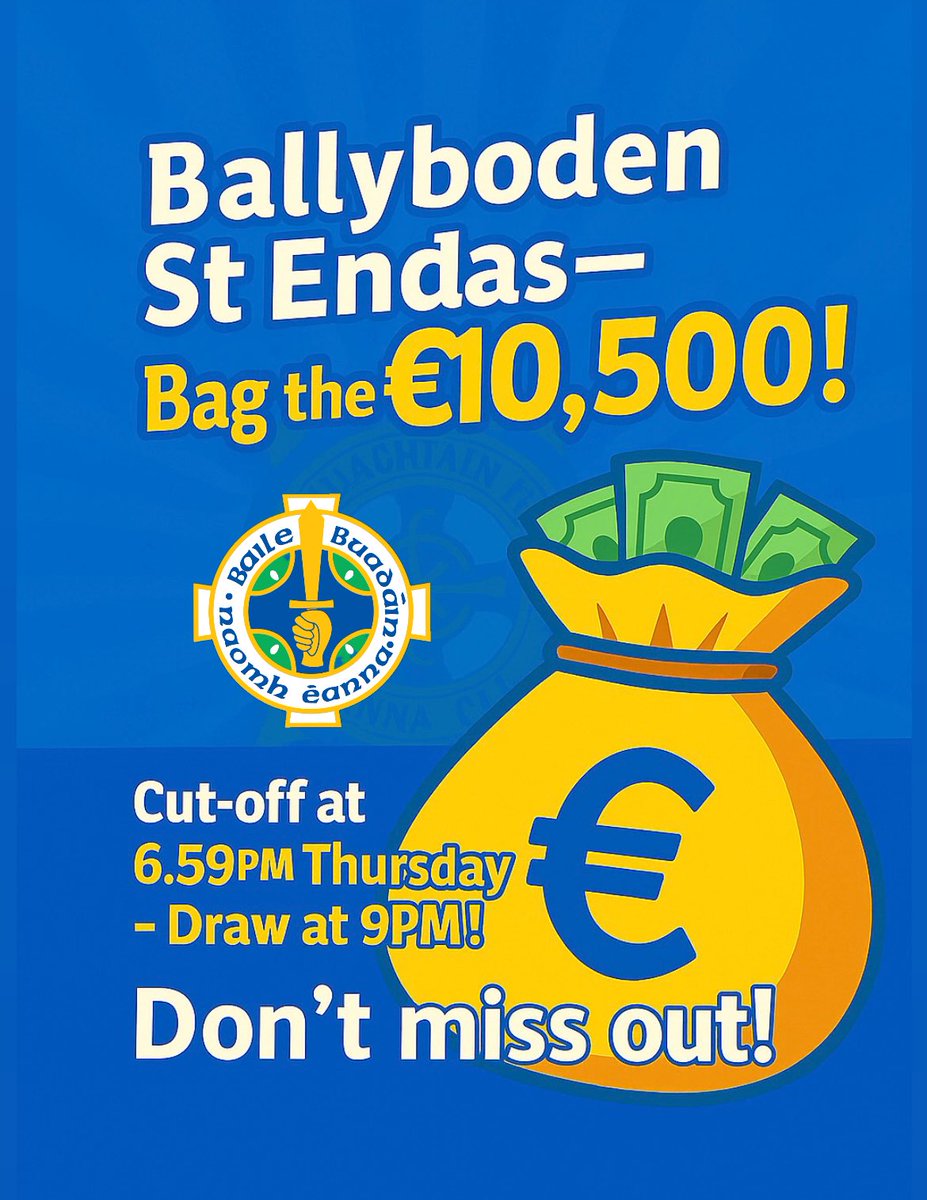 The Club Lotto is a key fundraising source &amp; the funds raised are spent on coaching and facilities which benefits all members of the club
Play now ballyboden.clubzap.com/products

And tomorrow night’s Jackpot is €𝟏𝟎,𝟓𝟎𝟎!
It’s a win, win!! Chance to win big while supporting our Club