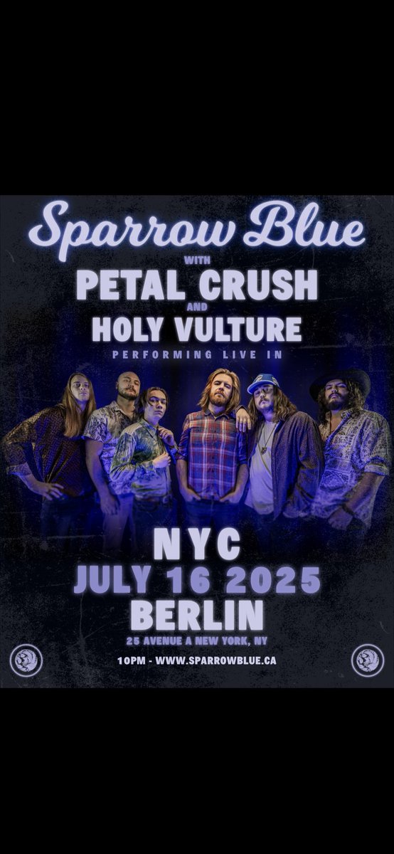 SparrowBlueBand's tweet image. Here's a milestone show tonight folks. The big apple. New York City. Manhattan. With Petal Crush and Holy Vulture. See you there! Playing at Berlin