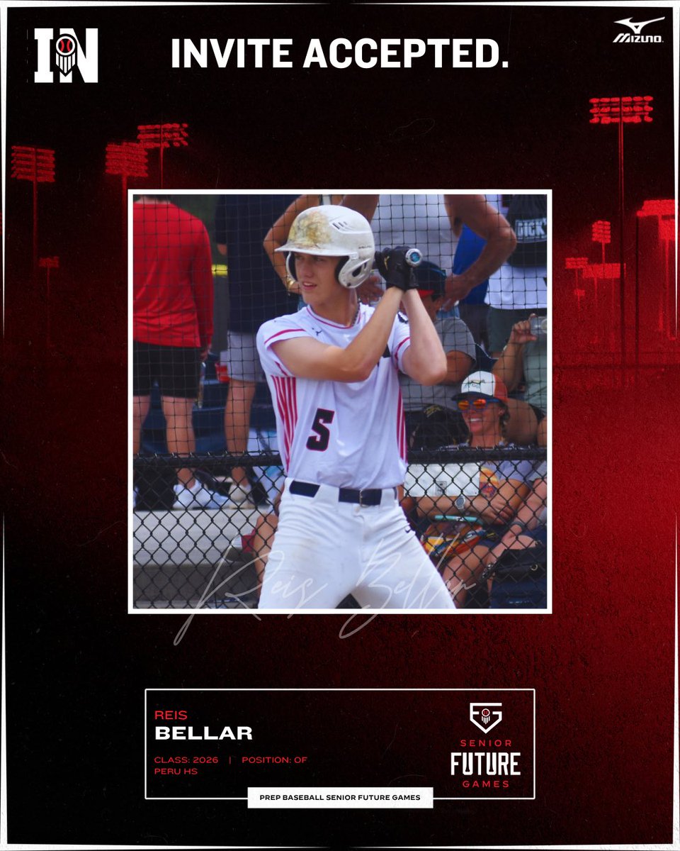 Prep Baseball Indiana (@prepbaseballin) on Twitter photo 𝐒𝐞𝐧𝐢𝐨𝐫 𝐅𝐮𝐭𝐮𝐫𝐞 𝐆𝐚𝐦𝐞𝐬 | 𝐈𝐧𝐯𝐢𝐭𝐞 𝐀𝐜𝐜𝐞𝐩𝐭𝐞𝐝
‘26 OF Reis Bellar (<a href="/Reisbellar07/">Reis Bellar</a>) is set to rep #TeamMidwest at #PBSFG25😎
Upside in the 6’3” 180 lb athletic frame. Impressed on the summer circuit & at #BullsScout25 last month.
🔗 loom.ly/jUShXzA 𝐒𝐞𝐧𝐢𝐨𝐫 𝐅𝐮𝐭𝐮𝐫𝐞 𝐆𝐚𝐦𝐞𝐬 | 𝐈𝐧𝐯𝐢𝐭𝐞 𝐀𝐜𝐜𝐞𝐩𝐭𝐞𝐝
‘26 OF Reis Bellar (<a href="/Reisbellar07/">Reis Bellar</a>) is set to rep #TeamMidwest at #PBSFG25😎
Upside in the 6’3” 180 lb athletic frame. Impressed on the summer circuit & at #BullsScout25 last month.
🔗 loom.ly/jUShXzA