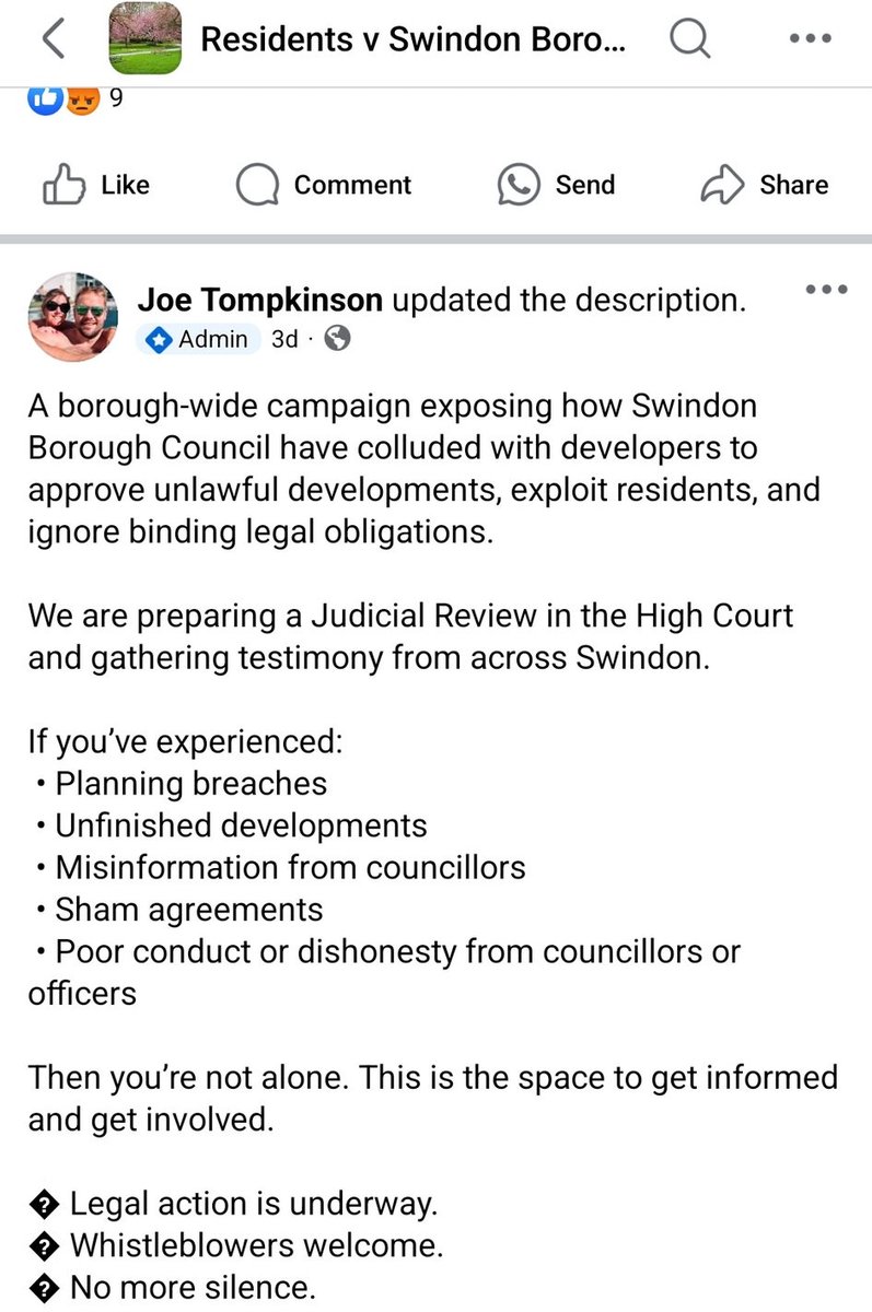 SaveOasis's tweet photo. If anyone in Swindon has concerns about Swindon Borough Council and their dealings with developers, please DM Joe Tomkinson on facebook who is leading court action.
@SNSactiongroup @bobxski @Frigbo @highworthonline @SaveOasis @AdverNewsAT @gsum66 @BBCWiltshire @alltheeights https://t.co/jDKTTGoYay