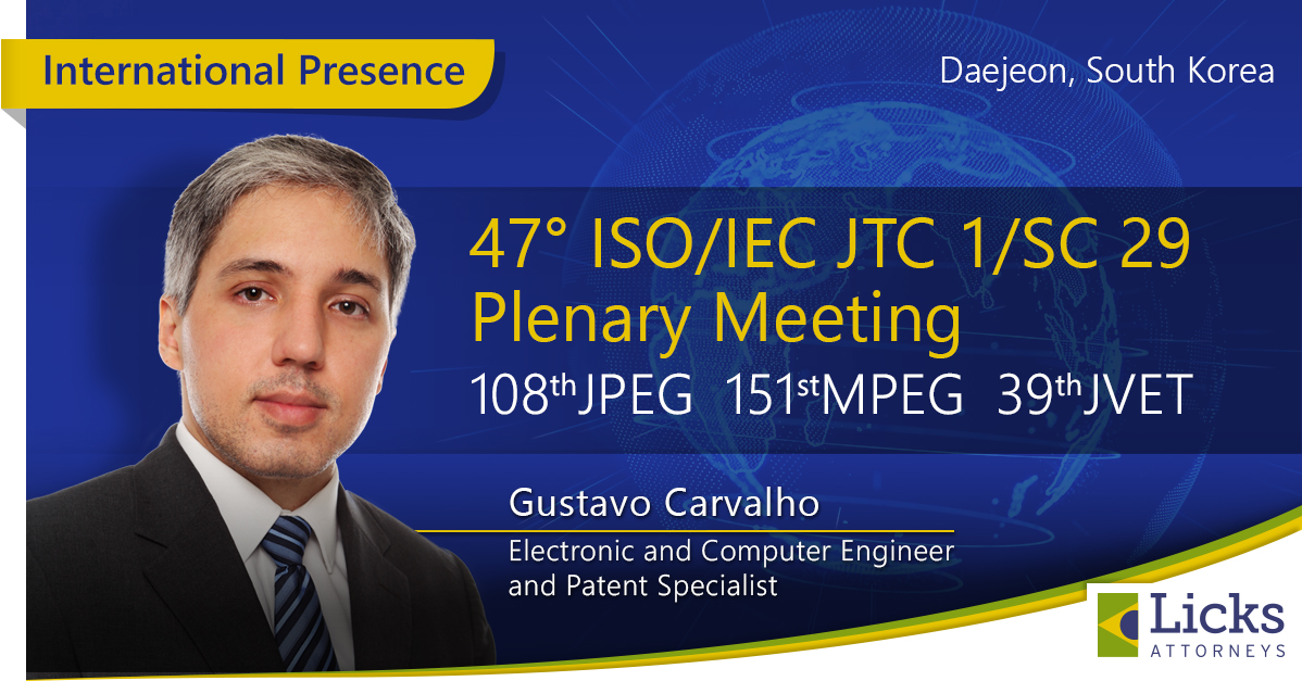 LicksAttorneys's tweet image. Gustavo Carvalho, Electronic and Computer Engineer, Patent Specialist, participated in the 47th ISO/IEC JTC 1/SC 29 Plenary Meeting, held in Daejeon, South Korea. Learn more at: lickslegal.com/events/47th-is…

#LicksAttorneys #ISOIEC #SC29 #TechnologyStandards #DigitalMediaStandards