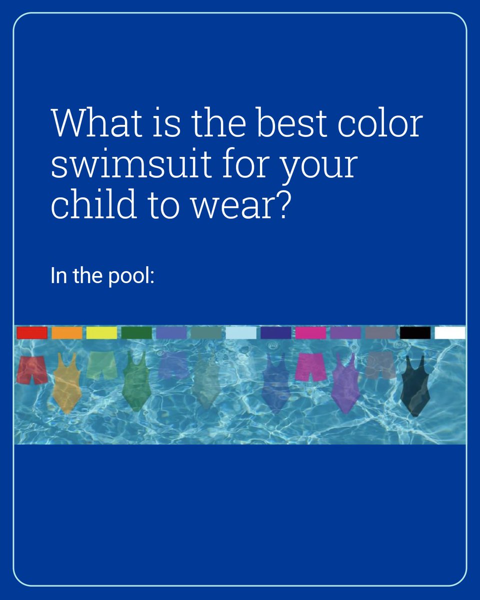 MassGeneralNews's tweet image. While swimsuit color may seem like just a fashion decision, it can actually affect how visible your child is in the water and help keep them safe. Drowning is one of the leading causes of accidental death in children. Small steps, like choosing the right swimsuit color, can make…