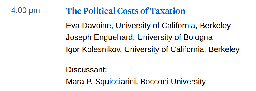 Eva Davoine (@evadavoine) on Twitter photo Very excited to present our joint work with <a href="/JosephEnguehard/">Joseph Enguehard</a> and <a href="/IgorKolesnikov/">Igor Kolesnikov</a> in the Political Economy session at the <a href="/nberpubs/">NBER</a> Summer Institute today at 4pm. Thanks to the organizers for including our paper in the program! Very excited to present our joint work with <a href="/JosephEnguehard/">Joseph Enguehard</a> and <a href="/IgorKolesnikov/">Igor Kolesnikov</a> in the Political Economy session at the <a href="/nberpubs/">NBER</a> Summer Institute today at 4pm. Thanks to the organizers for including our paper in the program!
