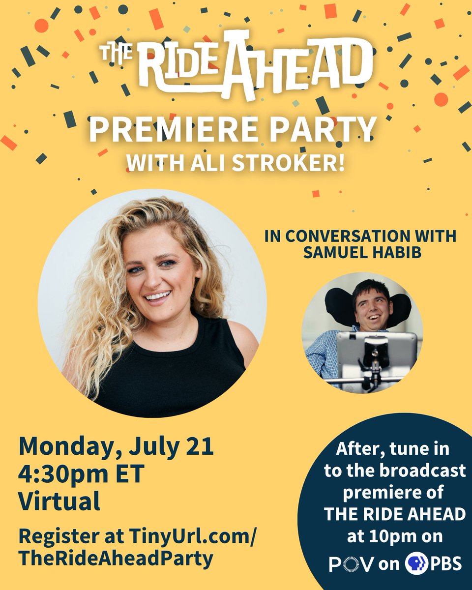TheRideAhead's tweet image. There's still time to register for The Ride Ahead Premiere Party with @AliStroker! Join Ali and co-director Samuel Habib on Monday, July 21 at 4:30pm ET. This event is free, virtual, and ASL interpretation and captioning will be provided. Register: zoom.us/webinar/regist…