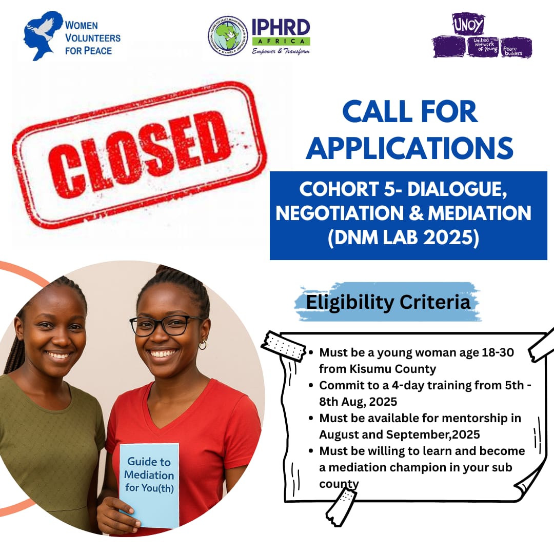 Women Volunteers for peace (WOVOP) (@wovop_org) on Twitter photo Thats a wrap! Applications for DNM Cohort 5 are officially closed.
A big thank you to everyone that applied. We'll be reviewing your applications and reaching out to selected applicants.
Stay tuned for more opportunities to come.
<a href="/iphrdafrica/">IPHRD AFRICA</a> <a href="/unoy_peace/">UNOY Peacebuilders</a> Thats a wrap! Applications for DNM Cohort 5 are officially closed.
A big thank you to everyone that applied. We'll be reviewing your applications and reaching out to selected applicants.
Stay tuned for more opportunities to come.
<a href="/iphrdafrica/">IPHRD AFRICA</a> <a href="/unoy_peace/">UNOY Peacebuilders</a>