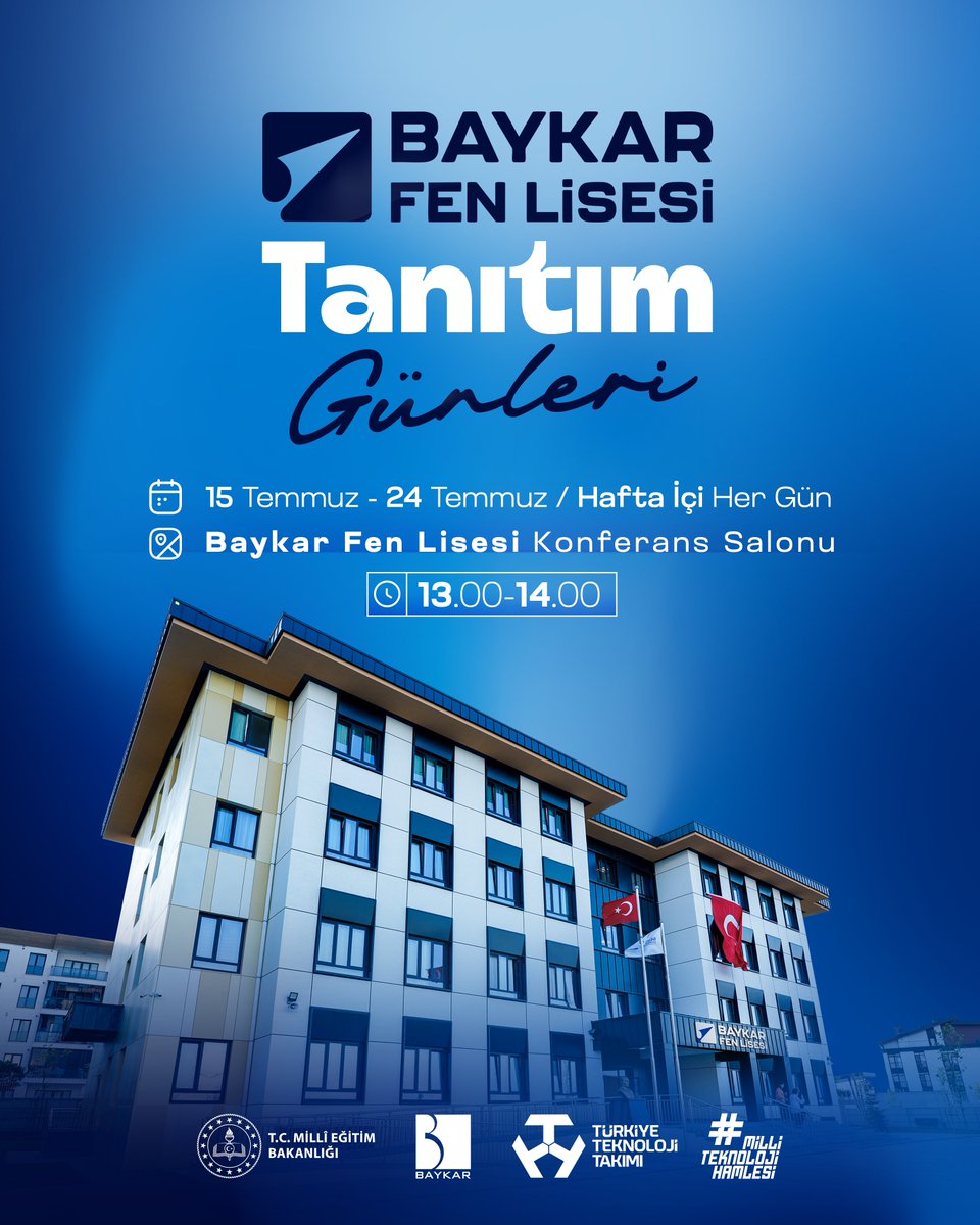 🚀 Geleceğin bilim insanlarını, mühendislerini ve teknoloji liderlerini yetiştiren okulumuzu daha yakından tanımak isteyen herkesi bekliyoruz.

#baykarfenlisesi