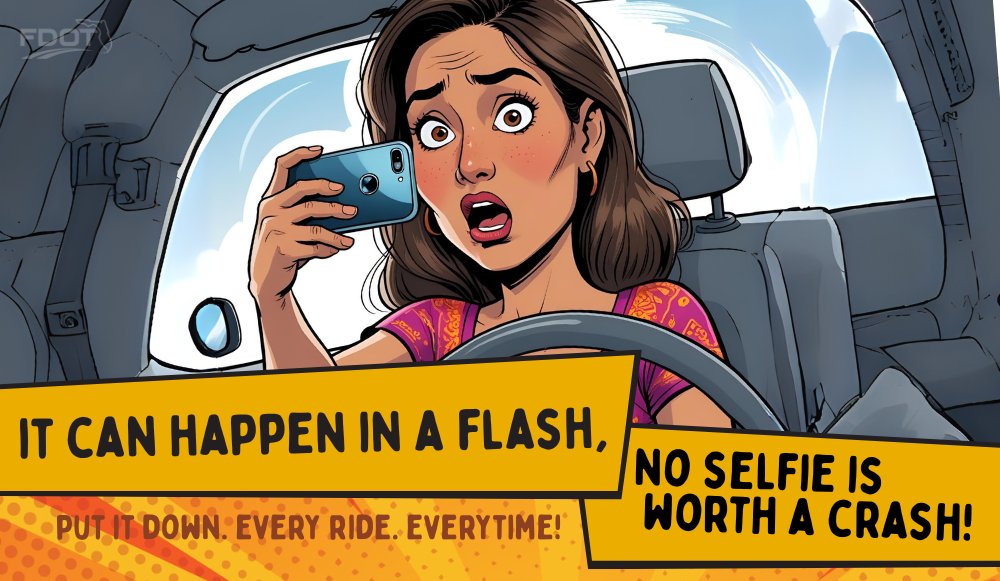 MyFDOT_SWFL's tweet image. Distracted driving is a major road hazard. It can wait! Keep safety first by putting your phone in the passenger seat while you drive. 🚗📵 #DriveSafe #StayFocused