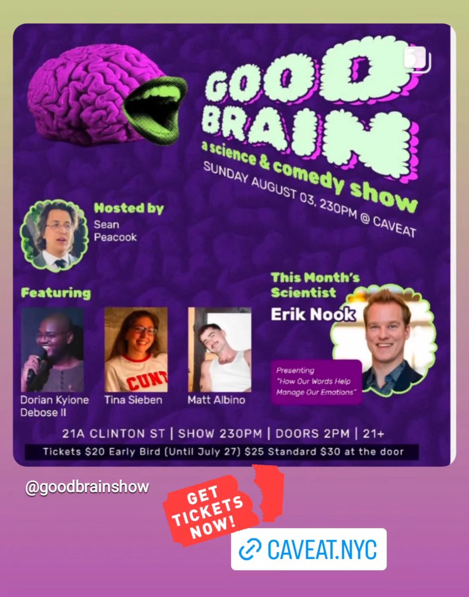ErikNook's tweet image. Aug 3 I'll be at Caveat in NYC talking about research while COMEDIANS make jokes, rif, interrupt, engage the crowd, and cause havoc. Should be a great mix of learning and entertainment! Come if you're around!