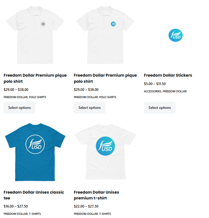 freedomdollar5's tweet image. You can now grab official Freedom Dollar merch — T-shirts, stickers, polo shirts, and more — and pay privately in $fUSD 🔥
Thanks to @ZanoList, checkout is live and accepting Freedom Dollars today.
shop.zanolist.com/product-catego…
#FreedomDollar #fUSD #Zano