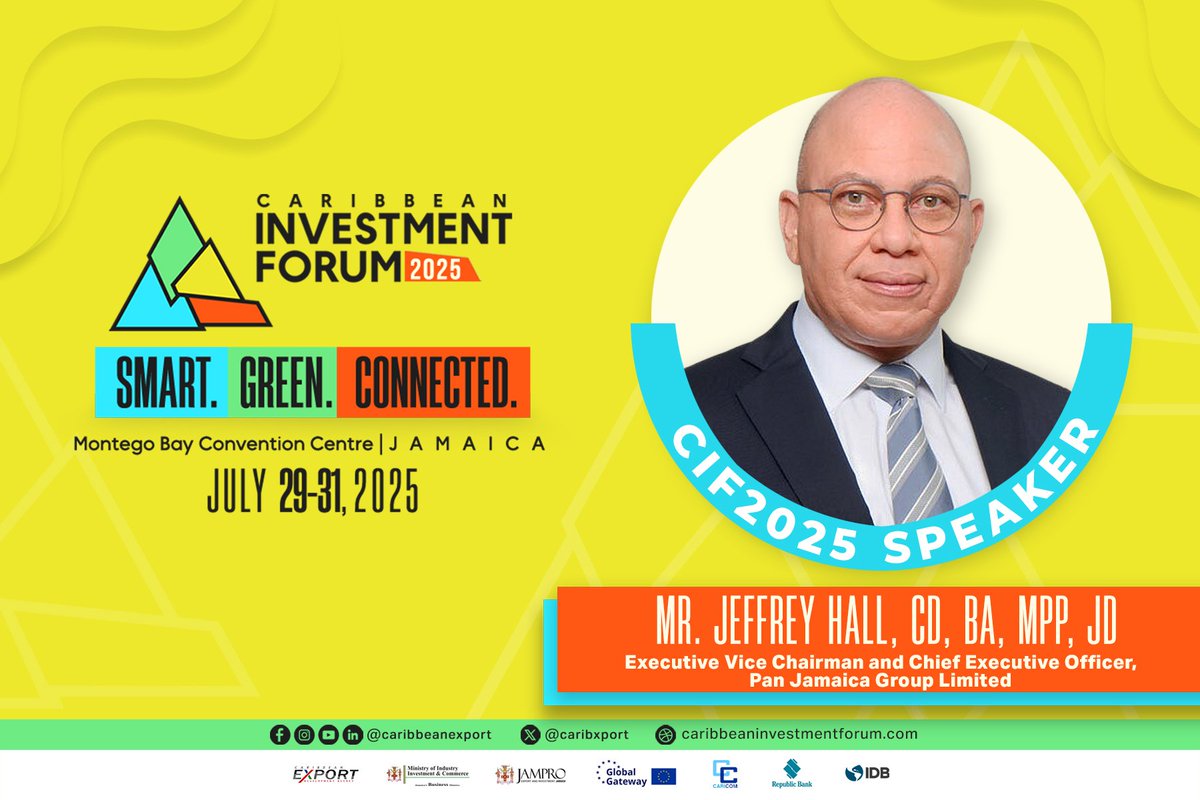 Meet Jeffrey Hall — Executive Vice Chairman and CEO of Pan Jamaica Group &amp; a confirmed speaker at #CIF2025!

A leader in logistics, finance &amp; real estate, Hall brings bold insight on private sector growth &amp; investment in the Caribbean.

📍 Montego Bay Convention Centre, Jamaica |