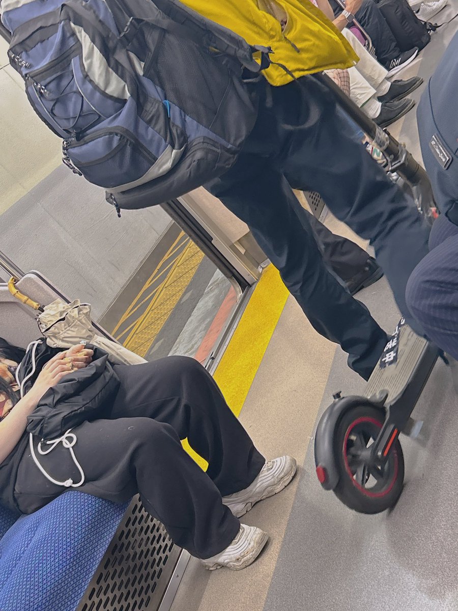 m44seibu's tweet photo. これってありなんですか？
折りたたみとはいえ電動スクーターもどきを車内に袋なしで持込
客も客で論外ですが野放しにする会社も会社ですよね
この電車都営→京成へ直通してきた電車でどっから乗ったのかわからないですけど駅員も拒否しないと… https://t.co/vt7bNAtedH