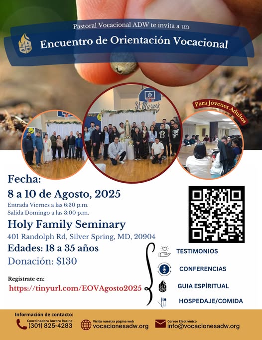 Reserve estas fechas 📆para participar en los diferentes eventos y misas connmemorativas del mes de julio y agosto en la Arquidiócesis Católica Romana de Washington. Súmese a estas celebraciones y actividades para compartir en familia y en comunidad.