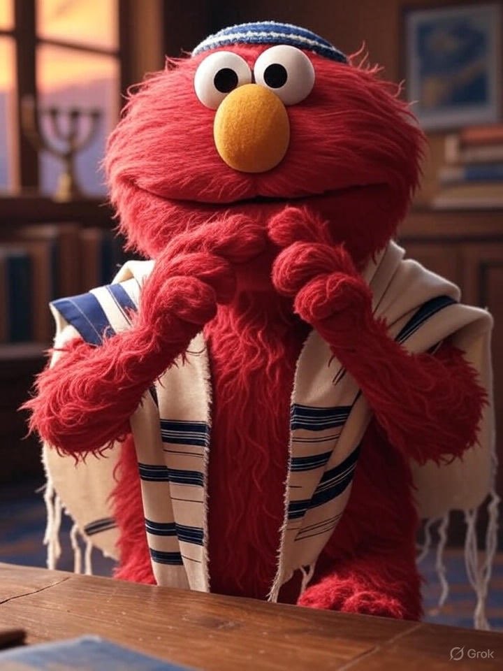msfreund's tweet image. In stunning act of contrition, @elmo leaves hate behind and converts to Judaism.