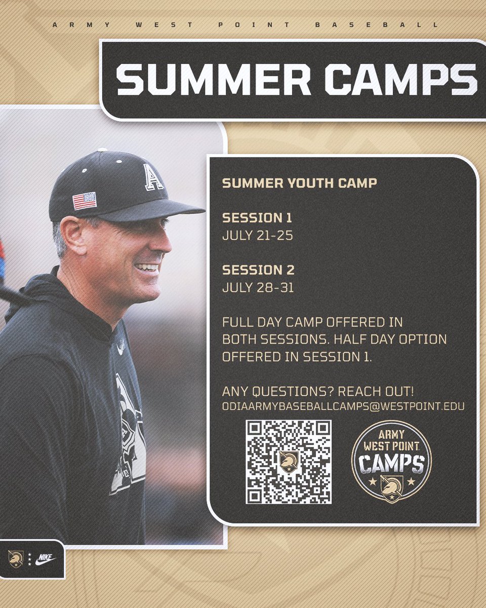 ArmyWP_Baseball's tweet image. Summer is in full swing, and soon, our camps will be too!
Spots are still available for our upcoming youth and prospect camps!
Secure your place now! ⤵️
🔗 bit.ly/3Z1pn95