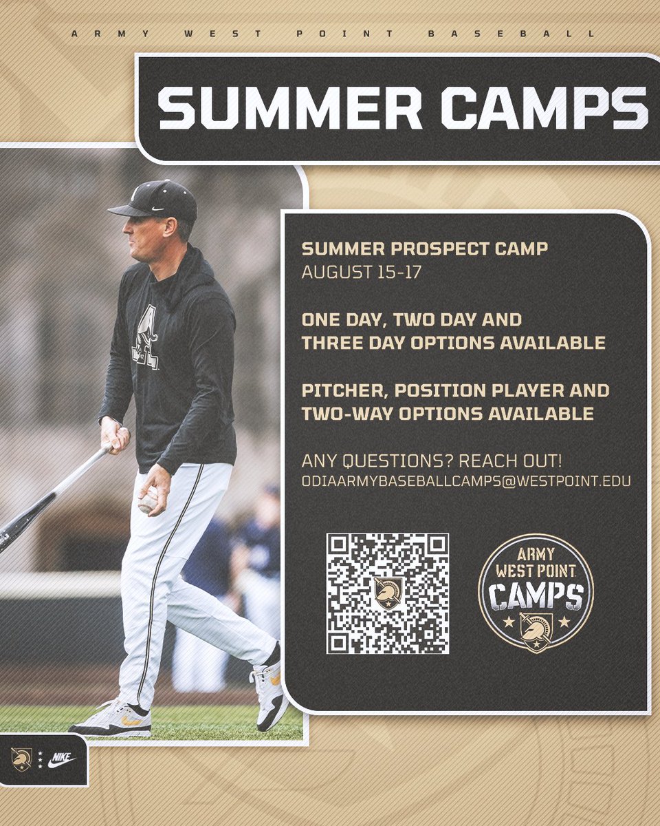 ArmyWP_Baseball's tweet image. Summer is in full swing, and soon, our camps will be too!
Spots are still available for our upcoming youth and prospect camps!
Secure your place now! ⤵️
🔗 bit.ly/3Z1pn95