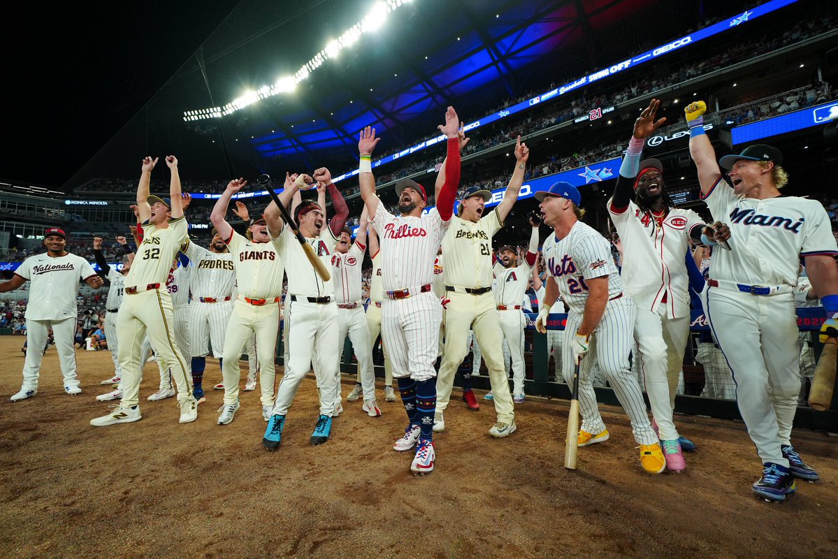 NCAABaseball's tweet image. Kyle Schwarber: @IndianaBase legend, Philadelphia icon, swing-off 🐐, 2025 @MLB #AllStarGame MVP 🏆
#NCAABaseball x 📸 @Phillies
