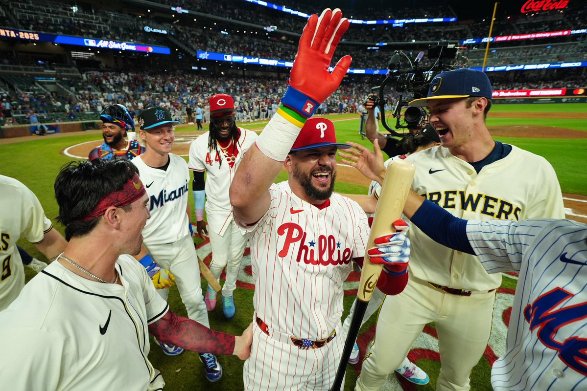 NCAABaseball's tweet image. Kyle Schwarber: @IndianaBase legend, Philadelphia icon, swing-off 🐐, 2025 @MLB #AllStarGame MVP 🏆
#NCAABaseball x 📸 @Phillies