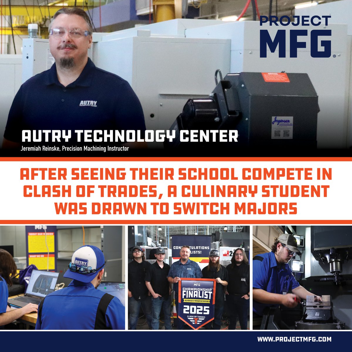 After watching Autry Tech compete in Project MFG’s Clash of Trades, one student was so inspired that they switched programs, trading in the kitchen for the machine shop. Proof that hands-on competitions spark real career shifts and open new doors in advanced manufacturing! 🙌
