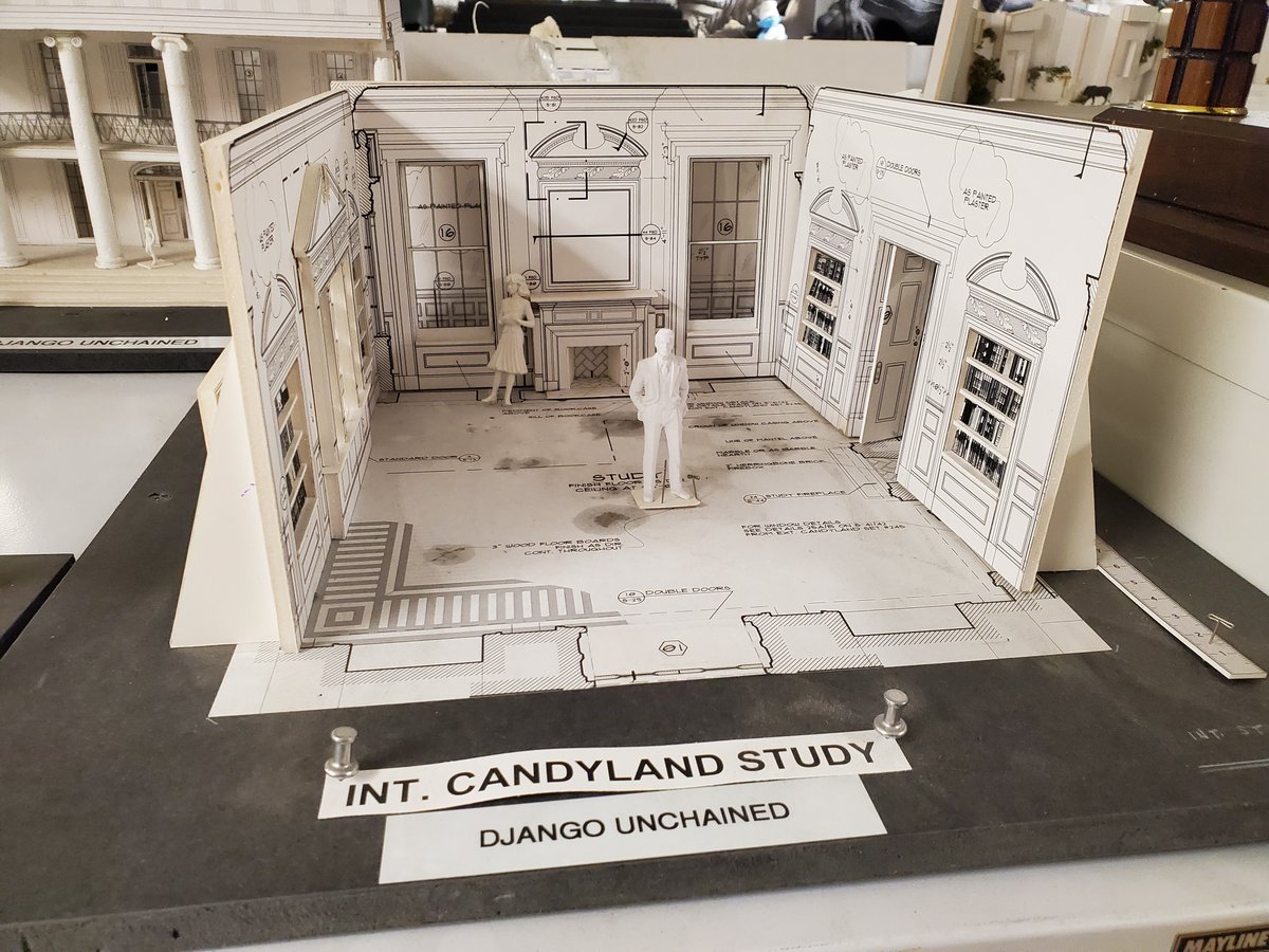 kershed's tweet image. In the Sony Pictures Archive: This is a set model of the Candyland study from Quentin Tarantino's DJANGO UNCHAINED. These models allow the filmmakers to visualise the space and experiment with camera positions.