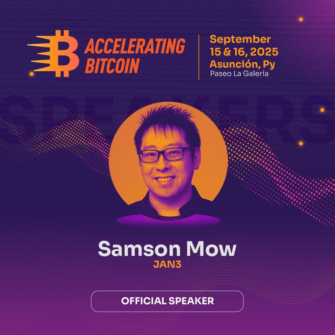 acceleratingbtc's tweet image. 🚨 NEW SPEAKER ANNOUNCEMENT
It’s a privilege to announce that @Excellion, CEO of @JAN3com and the man leading the charge for nation-state #Bitcoin adoption, will be a speaker at Accelerating Bitcoin! 🇵🇾
📍Sep 15–16 | Asunción
🎟️ Get your ticket now: acelerandobitcoin.com