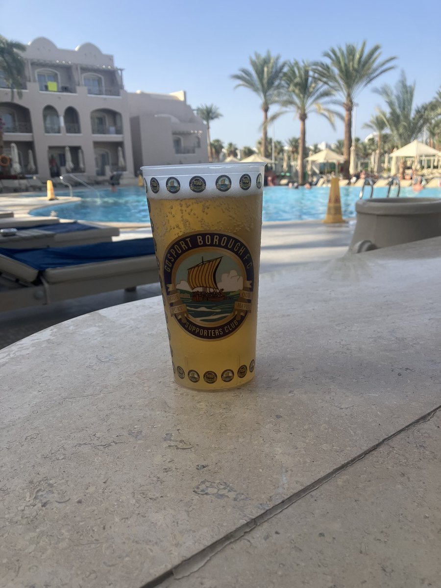 My <a href="/GosportBFC/">Gosport Borough FC</a> pint plastic being well used in Egypt <a href="/TUIUK/">tuiuk</a> #MakadiGardens #Tuiblue