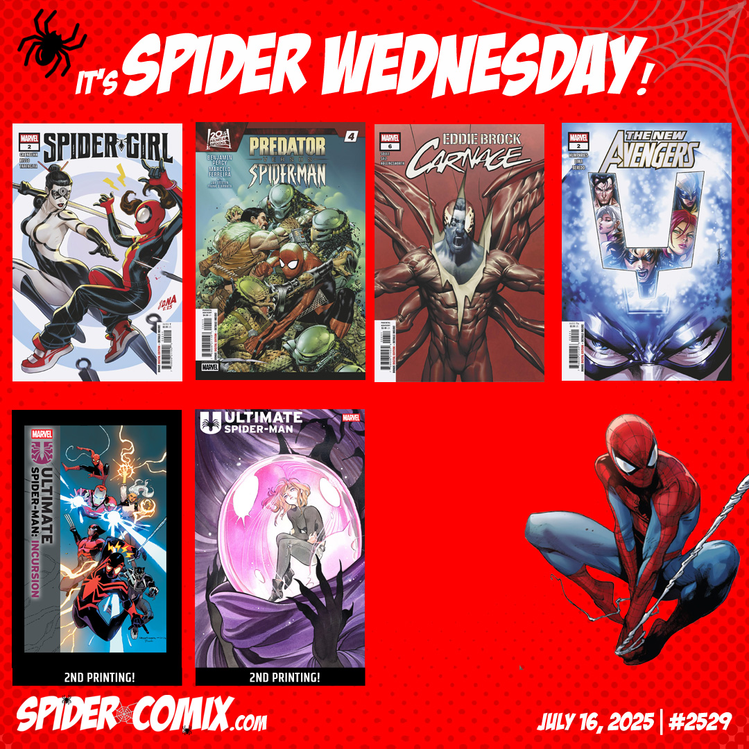 spidercomix's tweet image. July 16, 2025 - It's A New SPIDER Day💖🕷️
On this SPIDER Wednesday, Marvel Comics has several new titles that can be collected at your comic store, including Spider-Girl and Carnage!
Previews: spidercomix.com 🕷️
#MarvelComics #SpiderWednesday #SpiderMan #July16