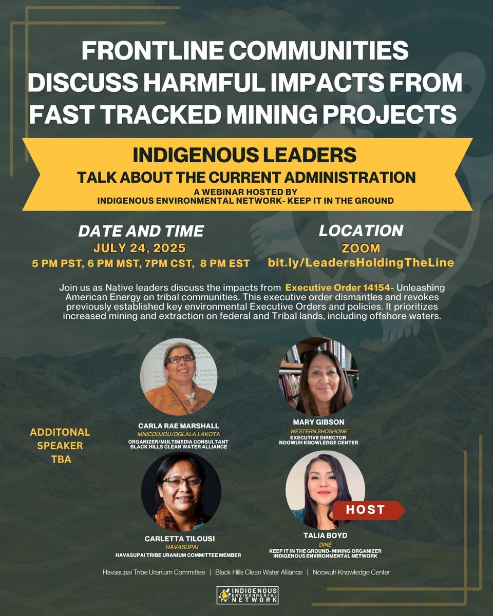 Join us as we invite frontline community leaders to discuss harmful impacts from fast tracked mining projects around Turtle Island and how Executive Order 14154 is unleashing American Energy on tribal communities. 

Register here: bit.ly/LeadersHolding…

#ProtectTheSacred