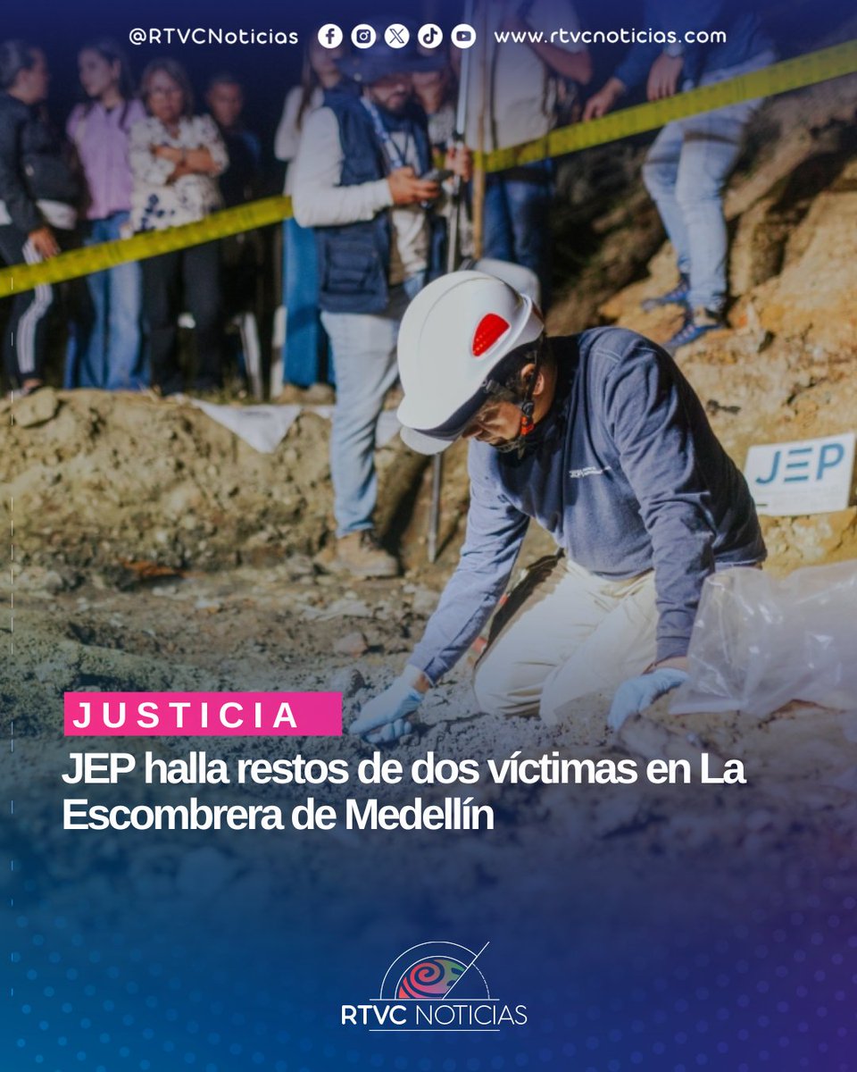RTVCnoticias's tweet photo. 🕯️⚖️ #VerdadYMemoria | La @JEP_Colombia halló restos de dos víctimas de desaparición forzada en La Escombrera, Medellín. Ya son seis cuerpos exhumados en uno de los escenarios más complejos del país.
Tras 43 mil m³ de escombros removidos, el trabajo forense sigue dando respuestas a las familias que han buscado por más de dos décadas.

📍Estas víctimas hacen parte del #Caso08 sobre crímenes en la Comuna 13 entre 2001 y 2004.

Lee la nota completa: https://t.co/HAW5qdwUhI