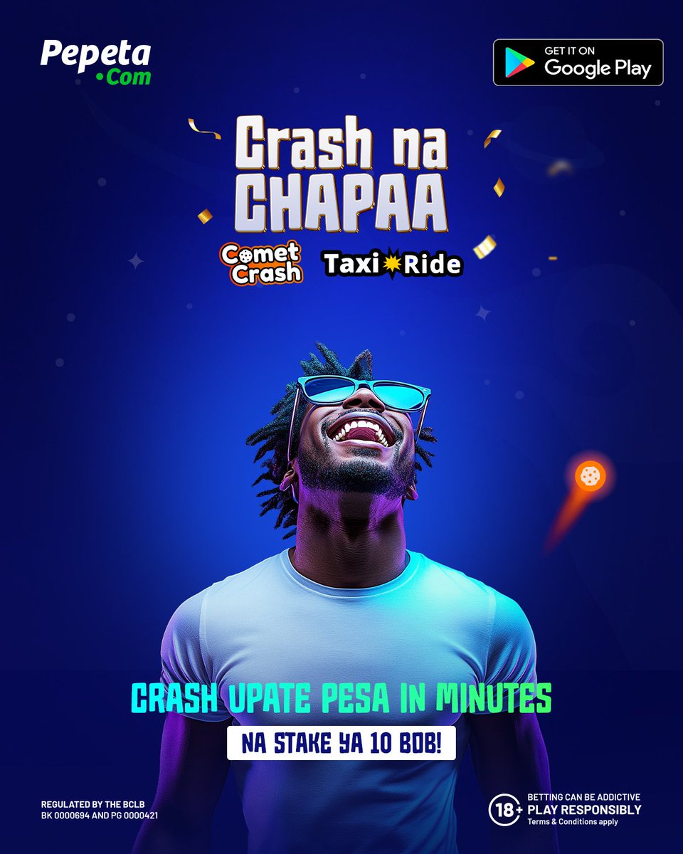Umejipanga ku-pokea FREESPINS? 🎡 

Well, CRASH na CHAPAA iko area for that 😉 
Cheza TAXI RIDE🚕 or COMET CRASH ☄️ na stake ya 10BOB or more to qualify na uangukie up to 5,000 CASH!! 🤑

Si baas uanze kuchangamkia mapema? 
#CrashNaChapaa #HakunaKungoja