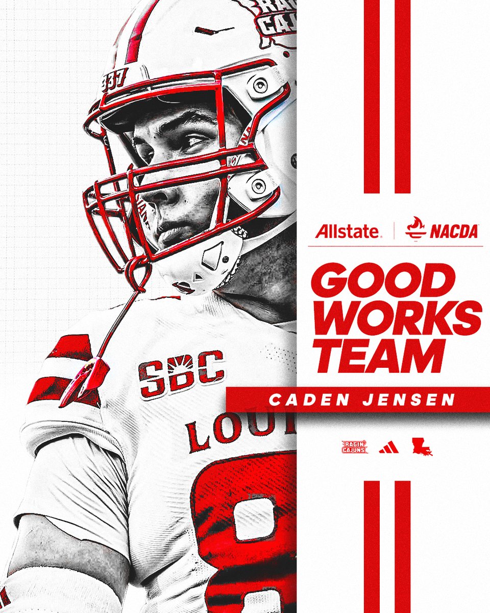 Louisiana Ragin’ Cajuns® Football (@ragincajunsfb) on Twitter photo 💥 𝗔 𝗕𝗶𝗴-𝗧𝗶𝗺𝗲 𝗛𝗼𝗻𝗼𝗿 𝗳𝗼𝗿 𝗮 𝗕𝗶𝗴-𝗛𝗲𝗮𝗿𝘁𝗲𝗱 𝗖𝗮𝗷𝘂𝗻! 💥
<a href="/CadenJensen19/">Caden Jensen</a> has been named to the prestigious Allstate AFCA Good Works Team - recognizing his dedication off the field in serving the community and being a true leader.
🔗 ragncaj.co/f13 💥 𝗔 𝗕𝗶𝗴-𝗧𝗶𝗺𝗲 𝗛𝗼𝗻𝗼𝗿 𝗳𝗼𝗿 𝗮 𝗕𝗶𝗴-𝗛𝗲𝗮𝗿𝘁𝗲𝗱 𝗖𝗮𝗷𝘂𝗻! 💥
<a href="/CadenJensen19/">Caden Jensen</a> has been named to the prestigious Allstate AFCA Good Works Team - recognizing his dedication off the field in serving the community and being a true leader.
🔗 ragncaj.co/f13
