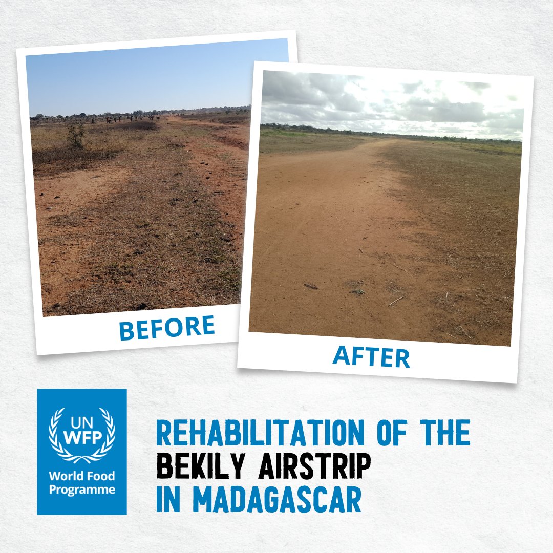WFP_UNHAS's tweet image. 📍Bekily, #Madagascar 🇲🇬
Thanks to donors & the commitment of local population, #UNHAS rehabilitated the airstrip allowing
✅ Aid workers can now access the area more easily, without having to travel hours on foot.
✅ Humanitarian supplies arrive more quickly.
#LeaveNoOneBehind