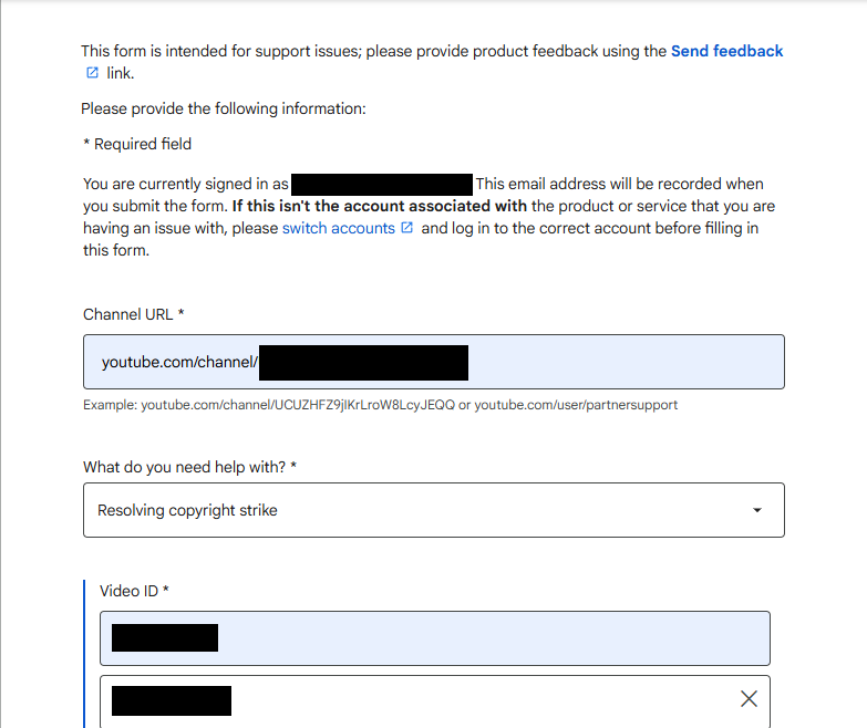 Swordy25's tweet photo. @TeamYouTube Issue with the "contact us form" If you select "copyright issue" with form cannot be completed.

It will ask you to fix the fields above but doesn't highlight the fields in question. The fields are also all filled out correctly. https://t.co/fqr0K0YZYM