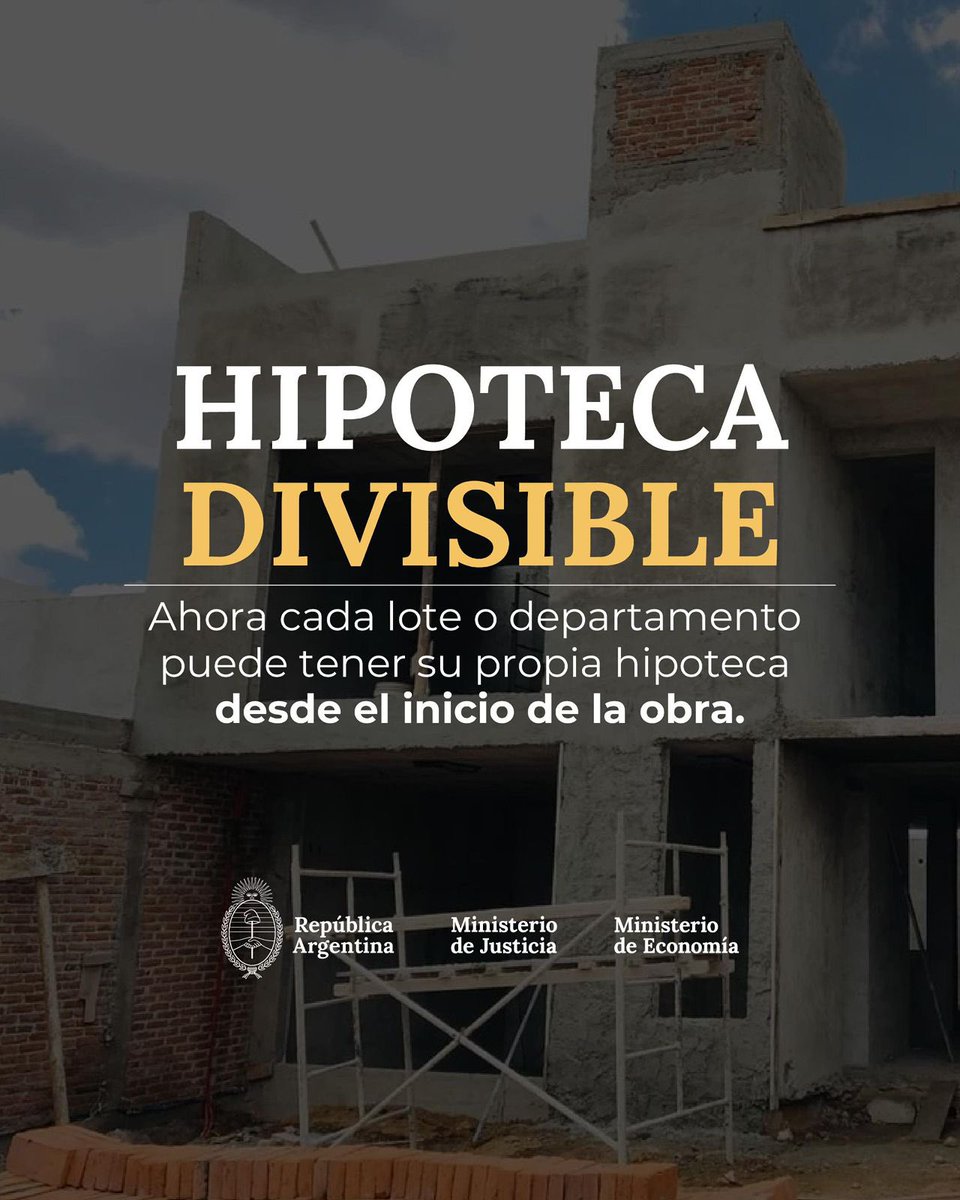 MinJusticia_Ar's tweet image. El comprador podrá acceder a un crédito hipotecario sin esperar a que la obra esté terminada. Cada lote o departamento en construcción puede tener su propia garantía desde el inicio.
Esto fue reglamentado en conjunto con el Ministerio de Economía. El resultado son tasas más…