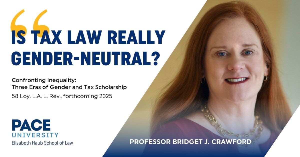 Elisabeth Haub School of Law at Pace University (@haublawatpace) on Twitter photo In her forthcoming article, Confronting Inequality: Three Eras of Gender and Tax Scholarship <a href="/LoynoLawReview/">Loyola Law Review</a> (forthcoming 2025), <a href="/HaubLawatPace/">Elisabeth Haub School of Law at Pace University</a> Prof. Bridget J. Crawford traces #GenderandTax scholarship through the metaphor of quilting. ➡️ READ: brnw.ch/21wUbYo In her forthcoming article, Confronting Inequality: Three Eras of Gender and Tax Scholarship <a href="/LoynoLawReview/">Loyola Law Review</a> (forthcoming 2025), <a href="/HaubLawatPace/">Elisabeth Haub School of Law at Pace University</a> Prof. Bridget J. Crawford traces #GenderandTax scholarship through the metaphor of quilting. ➡️ READ: brnw.ch/21wUbYo
