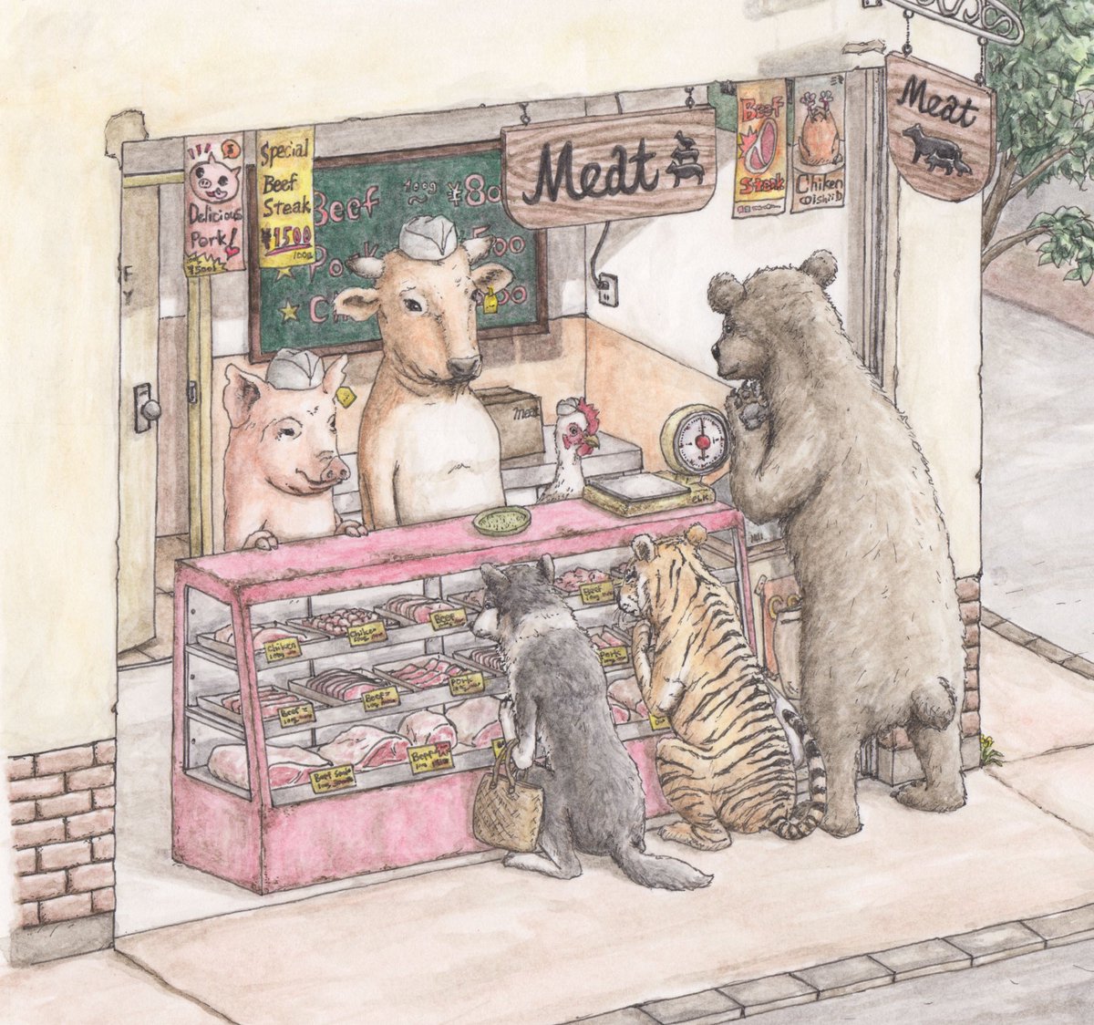 elkpots's tweet image. 『おすすめはこちらの仲間です』
🐖🐂🐓🐺🐯🐻
今夜は何を作りましょう。
良い物はあるかしら?
はい、お勧めはこちらの仲間です。
#猫 #動物 #イラスト #過去絵