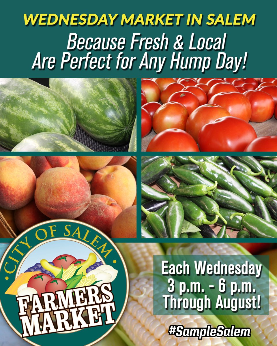 Make sure to visit our amazing vendors this afternoon at the #SalemVA Farmers Market. The midweek market returns at 3 p.m. today! The market is located at the corner of Main and Broad Streets in the heart of Downtown Salem. #SampleSalem