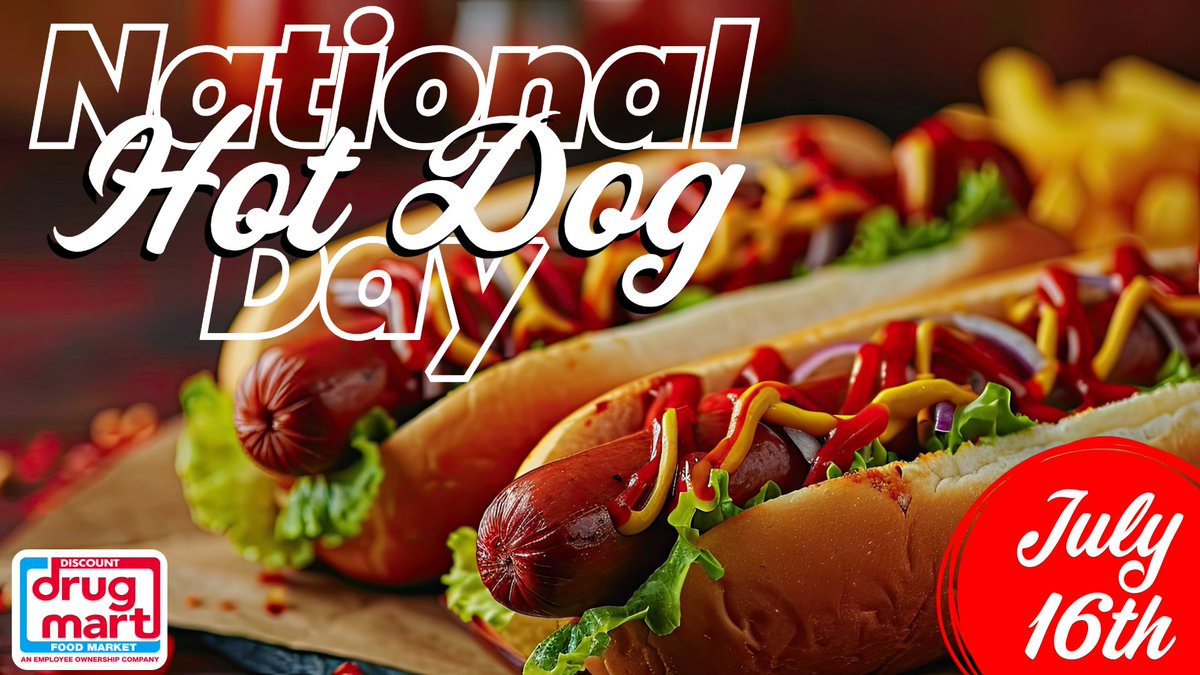 Happy National Hot Dog Day! Celebrate this delicious day with a trip to Discount Drug Mart! 🎉 We've got all the hot dog fixings you'll need! From classic ketchup and mustard to unique toppings, we've got it all.

Shop today: bit.ly/4eNt8oZ 

#NationalHotDogDay #DDM