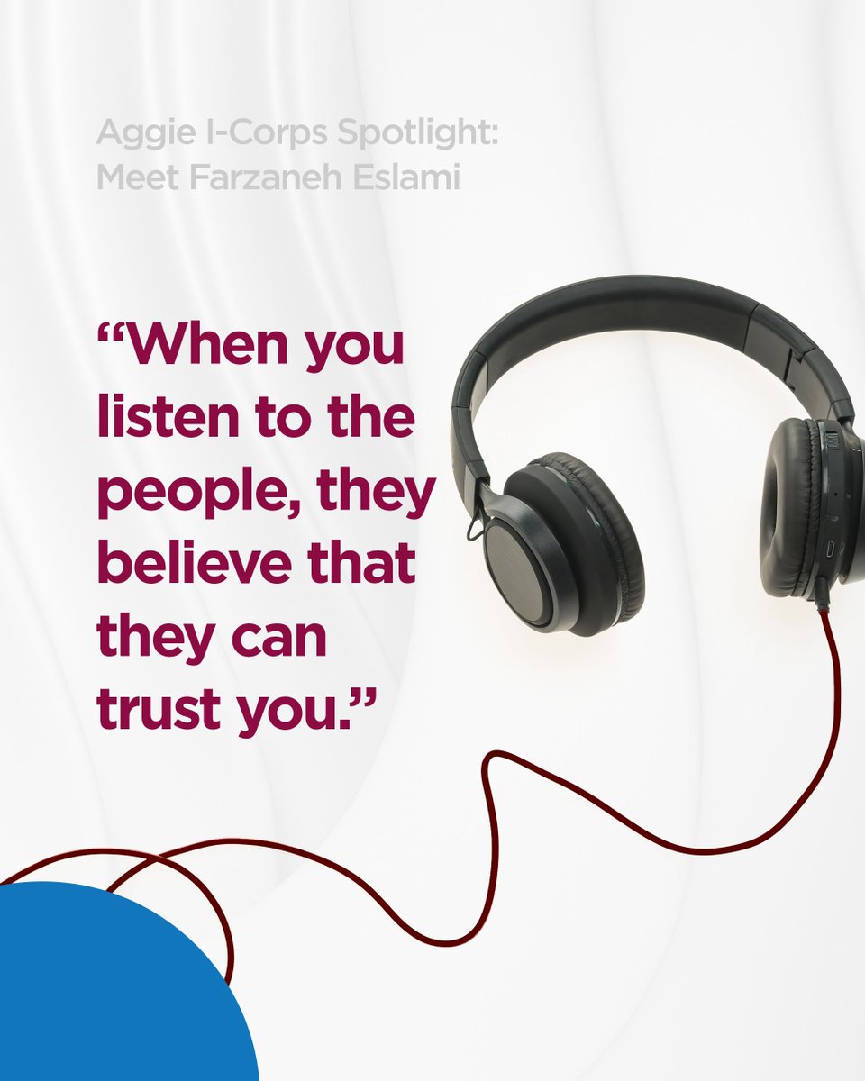 ATI_Arrowhead's tweet image. When electrical engineering grad student Farzaneh Eslami joined Aggie I-Corps, she thought innovation meant explaining her idea. Instead, she learned to start by listening.
See how I-Corps helped her grow—and how it can help you turn ideas into impact: buff.ly/d3zKJIi