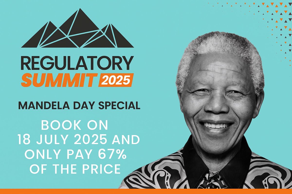 In the spirit of giving this Mandela Day (18 July 2025), SAIFM is offering you an exclusive once-off opportunity.

Book your ticket on Mandela Day and pay only 67% of the regular price !

Book your ticket on: regulatorysummit.co.za/regulatory-sum…