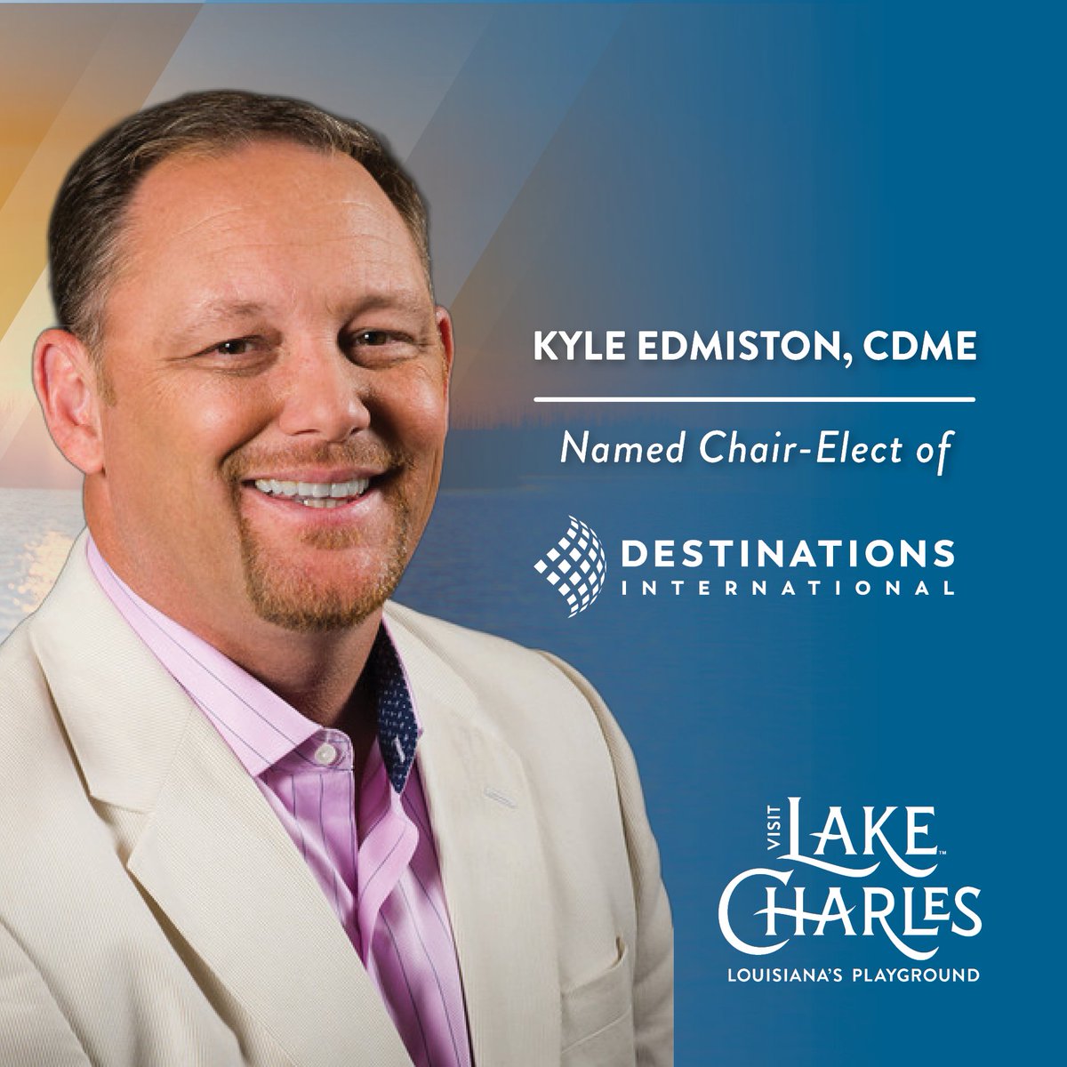Kyle Edmiston, CDME, president and CEO of #VisitLakeCharles, has been elected chair-elect of the 2025–26 Board of Directors for Destinations International, the global association for destination organizations.

Learn more: bit.ly/46Lwze1