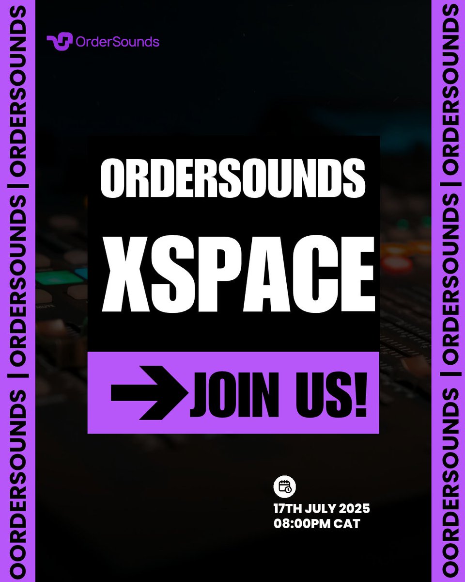 OrderSounds X Space
July 17 | 8PM WAT | Live on X

We’re unveiling new app updates and what’s coming next.
Join the convo, ask questions, and get the inside scoop.

Set your reminder.
#OrderSounds #BuiltForCreatives #TwitterSpaces #MusicTech #XSpace