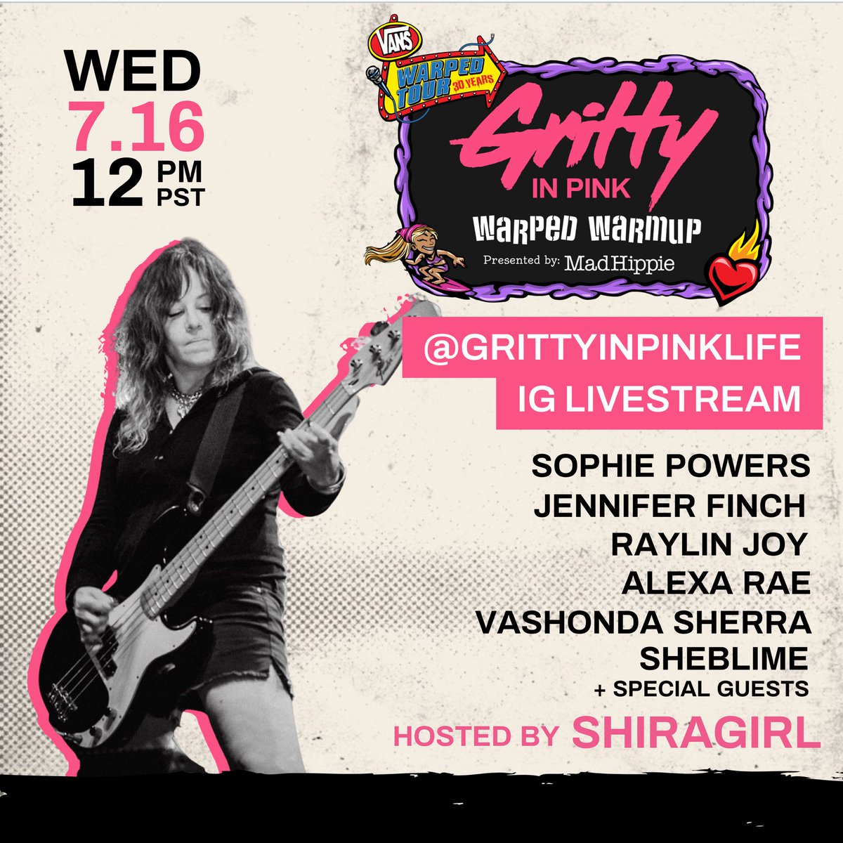 Gritty In Pink (@grittynpinklife) on Twitter photo SUPRISE! We're going LIVE today at 12 PM PST/ 3 PM EST to talk about all things Gritty Warped Warmup Tour! Don't miss it!
Featuring: <a href="/sophiep0wers/">sophie powers</a>, Jennifer Finch, Raylin Joy, Alexa Rae, <a href="/vashondasherra/">Vashonda Sherra</a> <a href="/sheblime/">SHEBLIME</a> + more!
Hosted by <a href="/shiragirl/">Shira Yevin aka Shiragirl</a>
🔗: instagram.com/grittyinpinkli… SUPRISE! We're going LIVE today at 12 PM PST/ 3 PM EST to talk about all things Gritty Warped Warmup Tour! Don't miss it!
Featuring: <a href="/sophiep0wers/">sophie powers</a>, Jennifer Finch, Raylin Joy, Alexa Rae, <a href="/vashondasherra/">Vashonda Sherra</a> <a href="/sheblime/">SHEBLIME</a> + more!
Hosted by <a href="/shiragirl/">Shira Yevin aka Shiragirl</a>
🔗: instagram.com/grittyinpinkli…