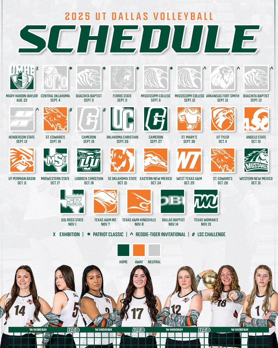 UT Dallas Volleyball (@utdallasvb) on Twitter photo Our 2025 schedule is set!📆
#Whoosh Our 2025 schedule is set!📆
#Whoosh