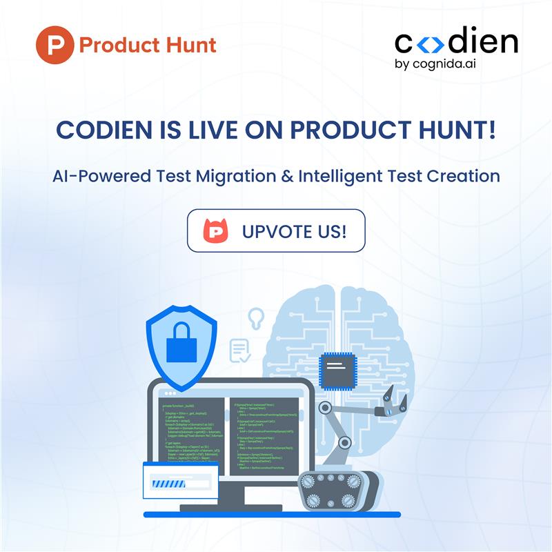 The future of test automation is here. Codien is LIVE on <a href="/ProductHunt/">Product Hunt 😸</a>!
Built by <a href="/CognidaInc/">Cognida Inc.</a>, Codien migrates Protractor/Selenium tests to Playwright  + generates new ones from plain English.
Try it now: producthunt.com/products/codie…

#AI #QA #TestAutomation