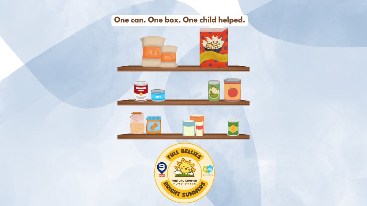 Every single donated item—whether it’s a can of beans or a box of cereal—brings relief to a child or family who needs it. Start or support a Virtual Food Drive today.

Get started on your Virtual Food Drive at benevolist.org 

#BrightSummersDrive #GiveWhatYouCan